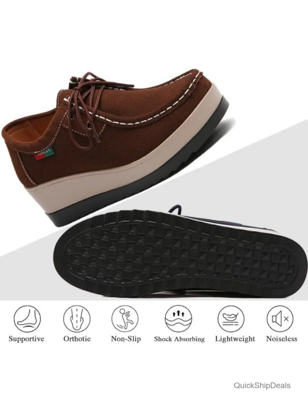 Women's Suede Platform Wedge Loafers with Arch Support Comfortable Lace Up